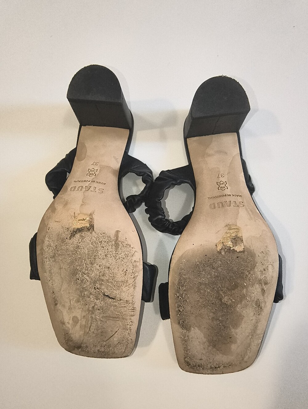 STAUD Frankie Black Ruched Leather High Block Heel Mules | Size 7 - Picture 4 of 8